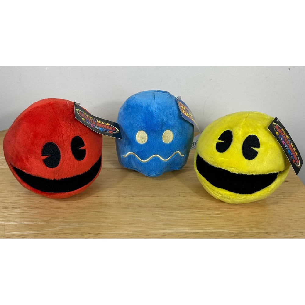 Bandai Namco Pac-Man Battle Royale Plush Set of 3 Red Blue Yellow Toy Factory 4"